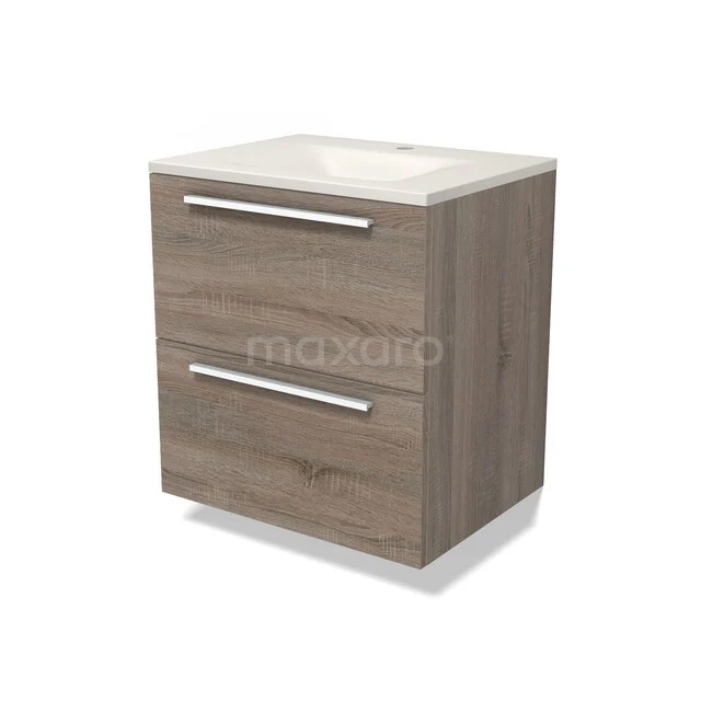 Modulo Badkamermeubel met wastafel | 60 cm Eiken Vlak front Solid surface 2 lades onder elkaar BMW17-05771 Modulo Badkamermeubel met wastafel | 60 cm Eiken Vlak front Solid surface 2 lades onder elkaar BMW17-05771