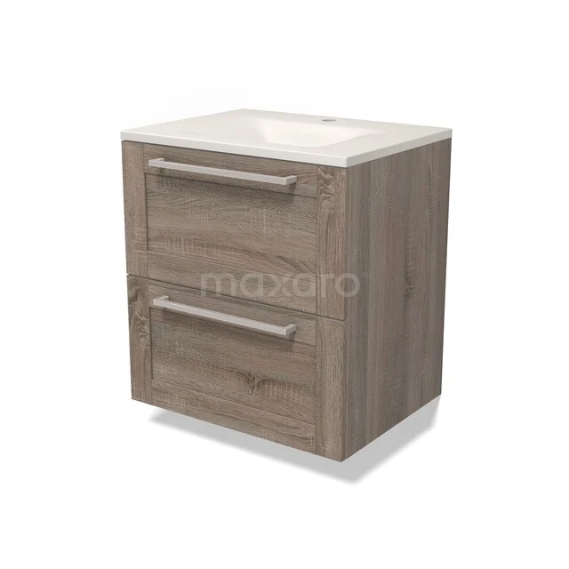 Modulo Badkamermeubel met wastafel | 60 cm Eiken Kader front Solid surface 2 lades onder elkaar BMW17-05772 Modulo Badkamermeubel met wastafel | 60 cm Eiken Kader front Solid surface 2 lades onder elkaar BMW17-05772