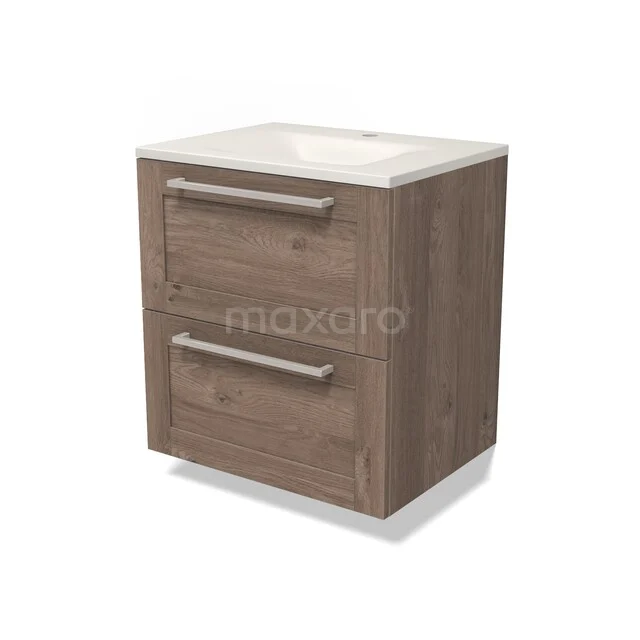 Modulo Badkamermeubel met wastafel | 60 cm Middenbruin eiken Kader front Solid surface 2 lades onder elkaar BMW17-05778 Modulo Badkamermeubel met wastafel | 60 cm Middenbruin eiken Kader front Solid surface 2 lades onder elkaar BMW17-05778