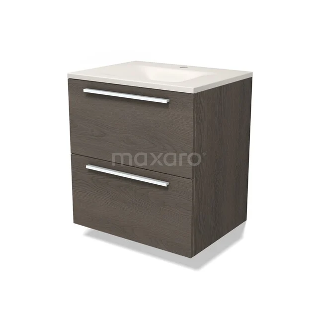 Modulo Badkamermeubel met wastafel | 60 cm Donkerbruin eiken Vlak front Solid surface 2 lades onder elkaar BMW17-05779 Modulo Badkamermeubel met wastafel | 60 cm Donkerbruin eiken Vlak front Solid surface 2 lades onder elkaar BMW17-05779
