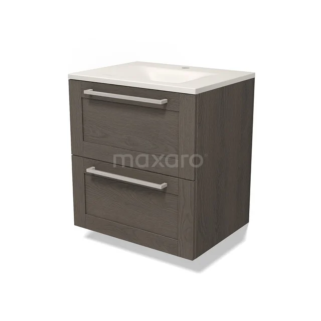 Modulo Badkamermeubel met wastafel | 60 cm Donkerbruin eiken Kader front Solid surface 2 lades onder elkaar BMW17-05780 Modulo Badkamermeubel met wastafel | 60 cm Donkerbruin eiken Kader front Solid surface 2 lades onder elkaar BMW17-05780