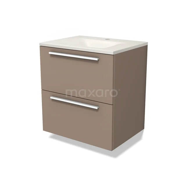 Modulo Badkamermeubel met wastafel | 60 cm Taupe Vlak front Solid surface 2 lades onder elkaar BMW17-05787 Modulo Badkamermeubel met wastafel | 60 cm Taupe Vlak front Solid surface 2 lades onder elkaar BMW17-05787