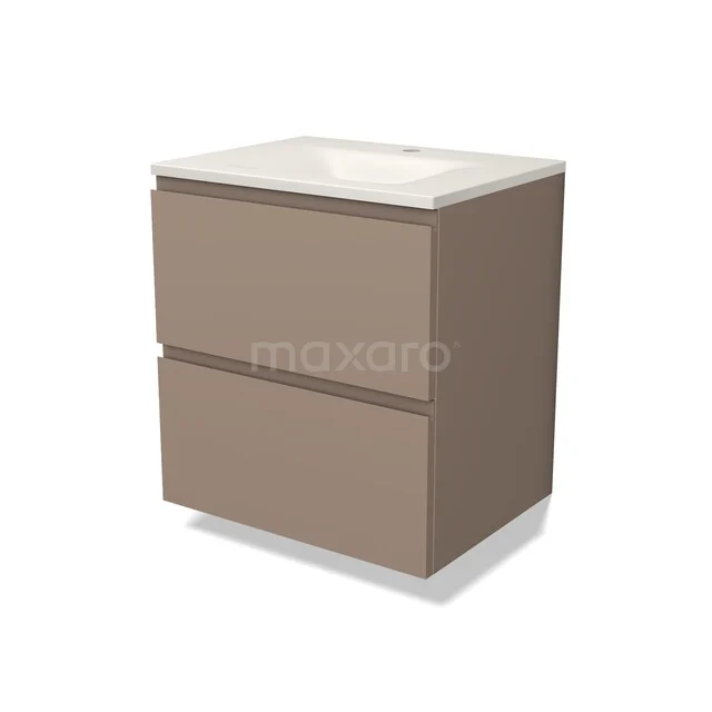 Modulo Badkamermeubel met wastafel | 60 cm Taupe Greeploos front Solid surface 2 lades onder elkaar BMW17-05788 Modulo Badkamermeubel met wastafel | 60 cm Taupe Greeploos front Solid surface 2 lades onder elkaar BMW17-05788