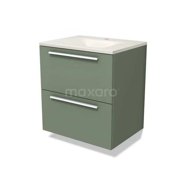 Modulo Badkamermeubel met wastafel | 60 cm Saliegroen Vlak front Solid surface 2 lades onder elkaar BMW17-05789 Modulo Badkamermeubel met wastafel | 60 cm Saliegroen Vlak front Solid surface 2 lades onder elkaar BMW17-05789