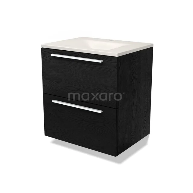 Modulo Badkamermeubel met wastafel | 60 cm Zwart eiken Vlak front Solid surface 2 lades onder elkaar BMW17-05791 Modulo Badkamermeubel met wastafel | 60 cm Zwart eiken Vlak front Solid surface 2 lades onder elkaar BMW17-05791