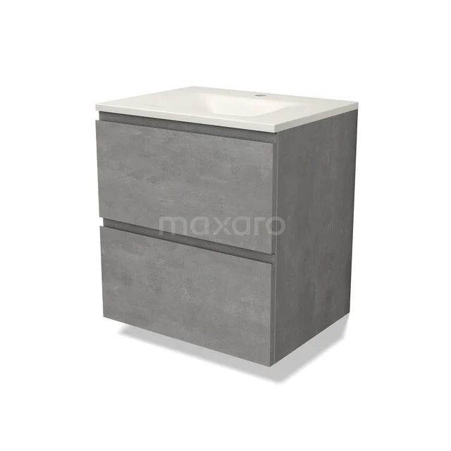 Modulo Badkamermeubel met wastafel | 60 cm Lichtgrijs beton Greeploos front Solid surface 2 lades onder elkaar BMW17-05794 Modulo Badkamermeubel met wastafel | 60 cm Lichtgrijs beton Greeploos front Solid surface 2 lades onder elkaar BMW17-05794