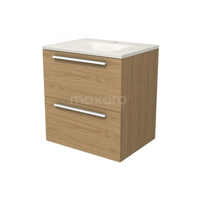 Modulo Badkamermeubel met wastafel | 60 cm Naturel fineer Vlak front Solid surface 2 lades onder elkaar BMW17-05798 Modulo Badkamermeubel met wastafel | 60 cm Naturel fineer Vlak front Solid surface 2 lades onder elkaar BMW17-05798