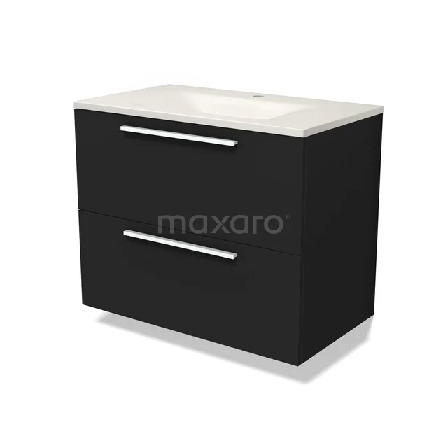 Modulo Bathroom furniture with sink | 80 cm Matte black Flat front Solid surface 2 Stacked drawers BMW17-05800 Modulo Bathroom furniture with sink | 80 cm Matte black Flat front Solid surface 2 Stacked drawers BMW17-05800