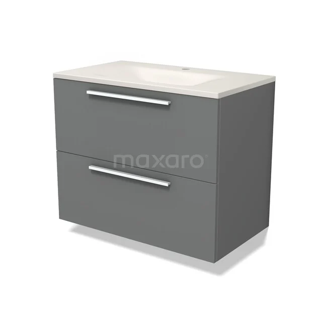 Modulo Badkamermeubel met wastafel | 80 cm Middengrijs Vlak front Solid surface 2 lades onder elkaar BMW17-05803 Modulo Badkamermeubel met wastafel | 80 cm Middengrijs Vlak front Solid surface 2 lades onder elkaar BMW17-05803