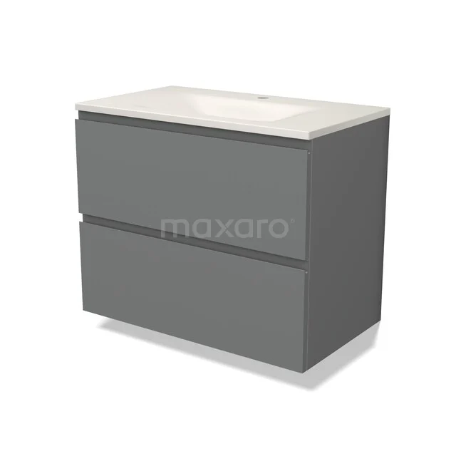 Modulo Badkamermeubel met wastafel | 80 cm Middengrijs Greeploos front Solid surface 2 lades onder elkaar BMW17-05804 Modulo Badkamermeubel met wastafel | 80 cm Middengrijs Greeploos front Solid surface 2 lades onder elkaar BMW17-05804