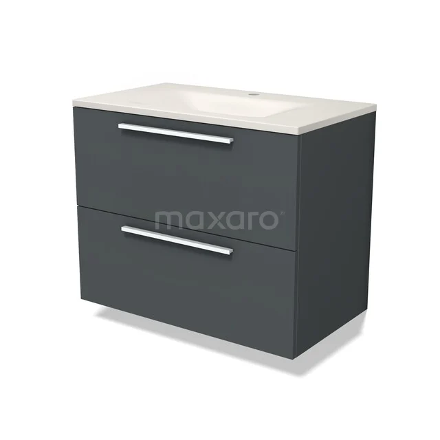 Modulo Badkamermeubel met wastafel | 80 cm Donkergrijs Vlak front Solid surface 2 lades onder elkaar BMW17-05811 Modulo Badkamermeubel met wastafel | 80 cm Donkergrijs Vlak front Solid surface 2 lades onder elkaar BMW17-05811