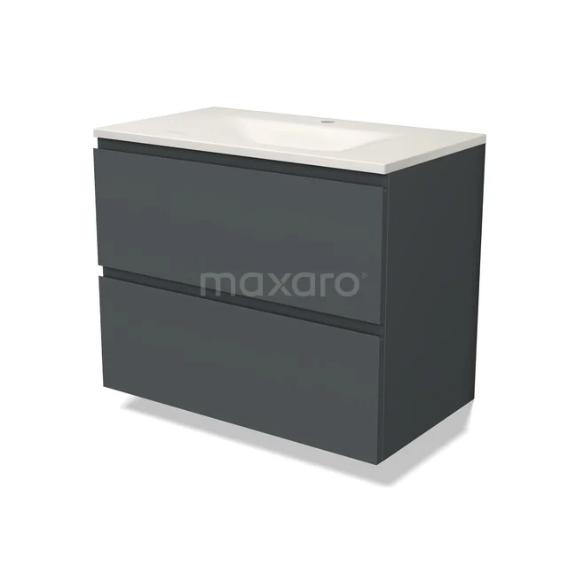 Modulo Badkamermeubel met wastafel | 80 cm Donkergrijs Greeploos front Solid surface 2 lades onder elkaar BMW17-05812 Modulo Badkamermeubel met wastafel | 80 cm Donkergrijs Greeploos front Solid surface 2 lades onder elkaar BMW17-05812
