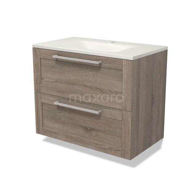 Modulo Badkamermeubel met wastafel | 80 cm Eiken Kader front Solid surface 2 lades onder elkaar BMW17-05815 Modulo Badkamermeubel met wastafel | 80 cm Eiken Kader front Solid surface 2 lades onder elkaar BMW17-05815