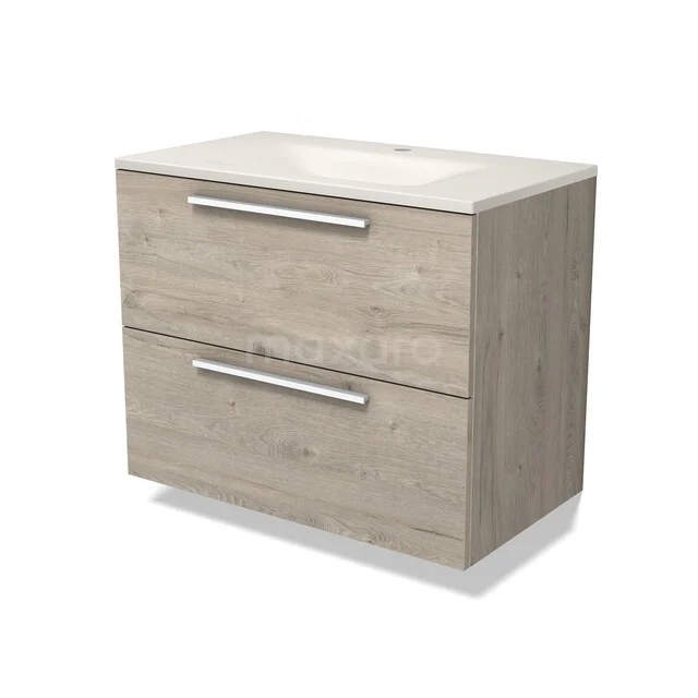 Modulo Bathroom furniture with sink | 80 cm Light grey oak Flat front Solid surface 2 Stacked drawers BMW17-05816 Modulo Bathroom furniture with sink | 80 cm Light grey oak Flat front Solid surface 2 Stacked drawers BMW17-05816