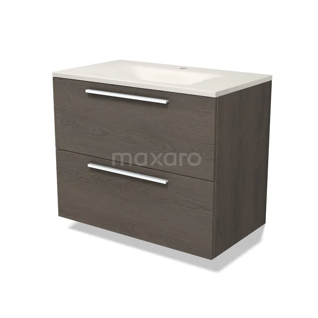 Modulo Waschtische | 80 cm Dunkelbraune Eiche Flach front Solid Surface 2 übereinanderliegende Schubladen BMW17-05822
