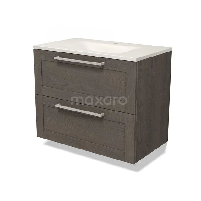 Modulo Badkamermeubel met wastafel | 80 cm Donkerbruin eiken Kader front Solid surface 2 lades onder elkaar BMW17-05823 Modulo Badkamermeubel met wastafel | 80 cm Donkerbruin eiken Kader front Solid surface 2 lades onder elkaar BMW17-05823