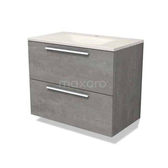 Modulo Badkamermeubel met wastafel | 80 cm Lichtgrijs beton Vlak front Solid surface 2 lades onder elkaar BMW17-05825 Modulo Badkamermeubel met wastafel | 80 cm Lichtgrijs beton Vlak front Solid surface 2 lades onder elkaar BMW17-05825