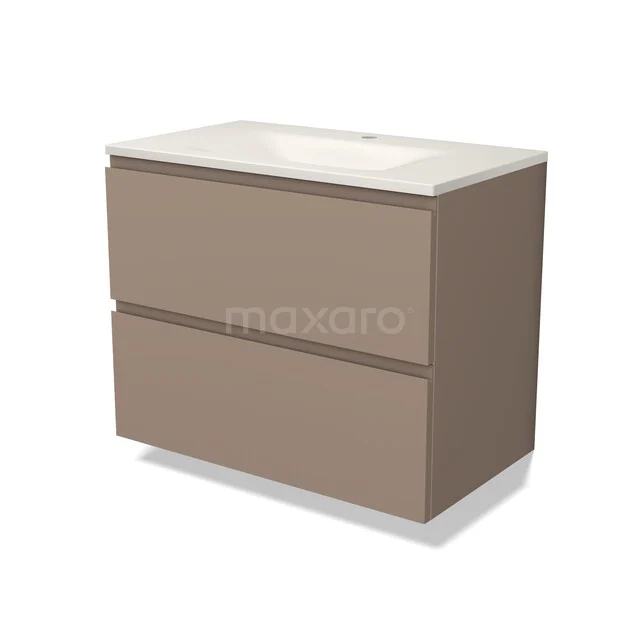 Modulo Badkamermeubel met wastafel | 80 cm Taupe Greeploos front Solid surface 2 lades onder elkaar BMW17-05831 Modulo Badkamermeubel met wastafel | 80 cm Taupe Greeploos front Solid surface 2 lades onder elkaar BMW17-05831