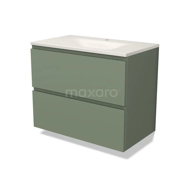 Modulo Bathroom furniture with sink | 80 cm Sage green Handle-less front Solid surface 2 Stacked drawers BMW17-05833