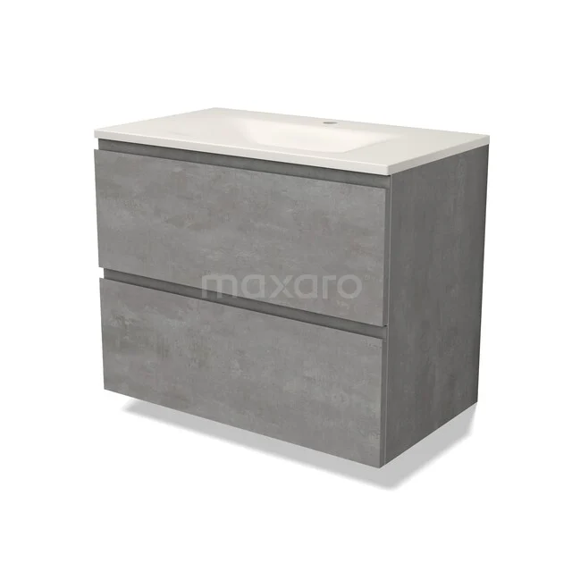 Modulo Bathroom furniture with sink | 80 cm Light grey concrete Handle-less front Solid surface 2 Stacked drawers BMW17-05837