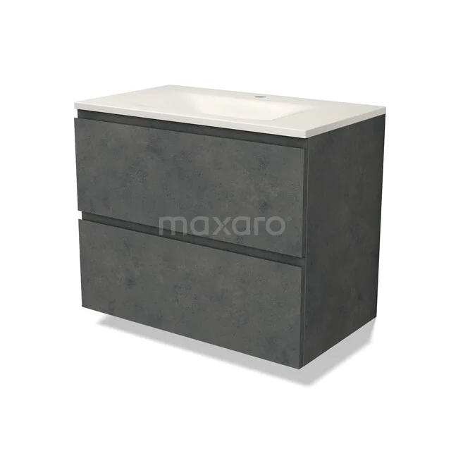 Modulo Badkamermeubel met wastafel | 80 cm Donkergrijs beton Greeploos front Solid surface 2 lades onder elkaar BMW17-05838 Modulo Badkamermeubel met wastafel | 80 cm Donkergrijs beton Greeploos front Solid surface 2 lades onder elkaar BMW17-05838