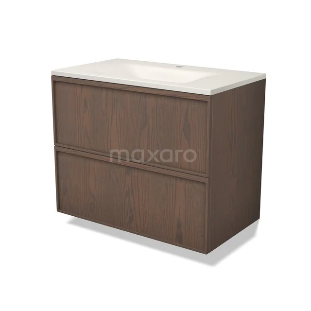 Modulo Plus Badkamermeubel met wastafel | 80 cm Cacao eik Lijst front Solid surface 2 lades onder elkaar BMW17-05852 Modulo Plus Badkamermeubel met wastafel | 80 cm Cacao eik Lijst front Solid surface 2 lades onder elkaar BMW17-05852