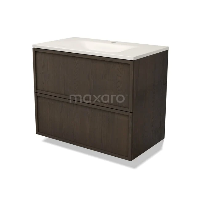 Modulo Plus Badkamermeubel met wastafel | 80 cm Espresso eik Frame front Solid surface 2 lades onder elkaar BMW17-05856 Modulo Plus Badkamermeubel met wastafel | 80 cm Espresso eik Frame front Solid surface 2 lades onder elkaar BMW17-05856