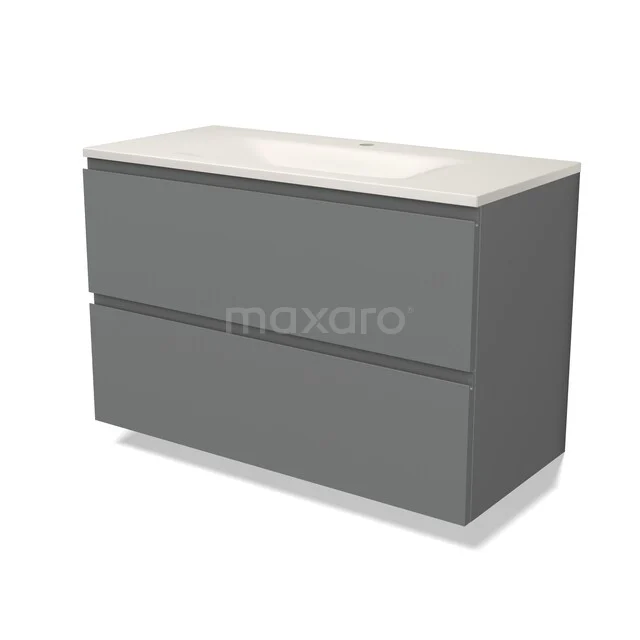 Modulo Badkamermeubel met wastafel | 100 cm Middengrijs Greeploos front Solid surface 2 lades onder elkaar BMW17-05863 Modulo Badkamermeubel met wastafel | 100 cm Middengrijs Greeploos front Solid surface 2 lades onder elkaar BMW17-05863