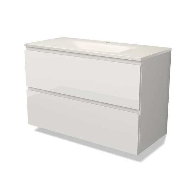 Modulo Bathroom furniture with sink | 100 cm High-gloss white Handle-less front Solid surface 2 Stacked drawers BMW17-05866 Modulo Bathroom furniture with sink | 100 cm High-gloss white Handle-less front Solid surface 2 Stacked drawers BMW17-05866
