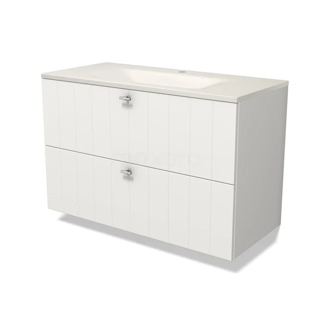 Modulo Bathroom furniture with sink | 100 cm Matte white Slat front Solid surface 2 Stacked drawers BMW17-05868 Modulo Bathroom furniture with sink | 100 cm Matte white Slat front Solid surface 2 Stacked drawers BMW17-05868