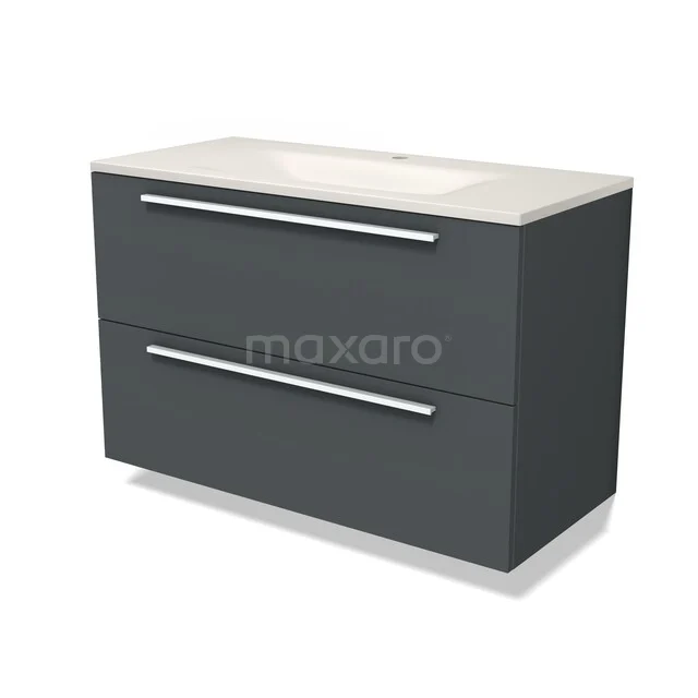 Modulo Bathroom furniture with sink | 100 cm Dark grey Flat front Solid surface 2 Stacked drawers BMW17-05870