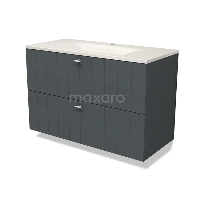 Modulo Badkamermeubel met wastafel | 100 cm Donkergrijs Lamel front Solid surface 2 lades onder elkaar BMW17-05871 Modulo Badkamermeubel met wastafel | 100 cm Donkergrijs Lamel front Solid surface 2 lades onder elkaar BMW17-05871