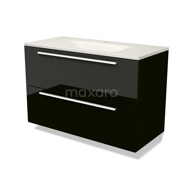 Modulo Bathroom furniture with sink | 100 cm High-gloss black Flat front Solid surface 2 Stacked drawers BMW17-05873
