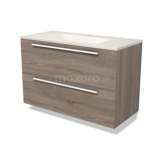 Modulo Badkamermeubel met wastafel | 100 cm Eiken Vlak front Solid surface 2 lades onder elkaar BMW17-05875 Modulo Badkamermeubel met wastafel | 100 cm Eiken Vlak front Solid surface 2 lades onder elkaar BMW17-05875