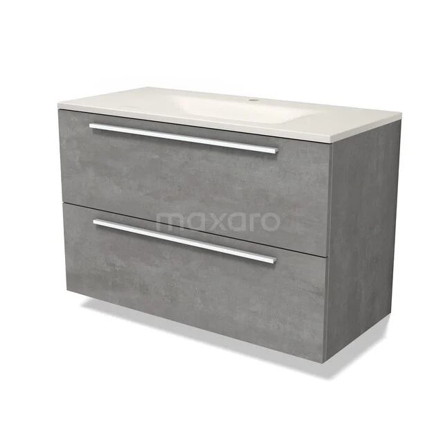 Modulo Badkamermeubel met wastafel | 100 cm Lichtgrijs beton Vlak front Solid surface 2 lades onder elkaar BMW17-05887 Modulo Badkamermeubel met wastafel | 100 cm Lichtgrijs beton Vlak front Solid surface 2 lades onder elkaar BMW17-05887