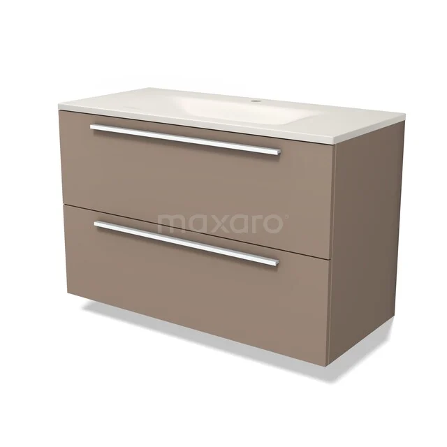 Modulo Badkamermeubel met wastafel | 100 cm Taupe Vlak front Solid surface 2 lades onder elkaar BMW17-05892