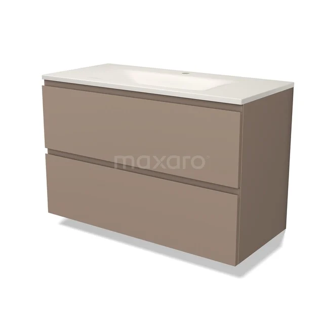 Modulo Badkamermeubel met wastafel | 100 cm Taupe Greeploos front Solid surface 2 lades onder elkaar BMW17-05893 Modulo Badkamermeubel met wastafel | 100 cm Taupe Greeploos front Solid surface 2 lades onder elkaar BMW17-05893