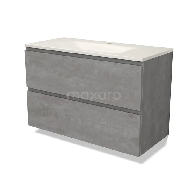 Modulo Badkamermeubel met wastafel | 100 cm Lichtgrijs beton Greeploos front Solid surface 2 lades onder elkaar BMW17-05899 Modulo Badkamermeubel met wastafel | 100 cm Lichtgrijs beton Greeploos front Solid surface 2 lades onder elkaar BMW17-05899