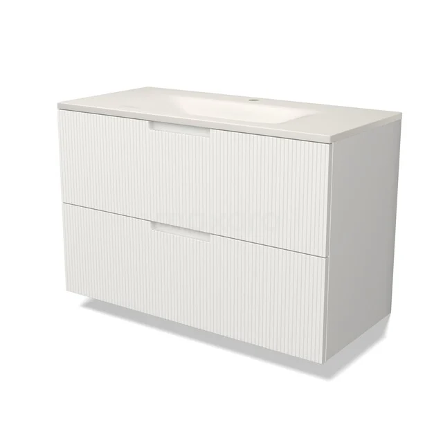 Modulo Bathroom furniture with sink | 100 cm Matte white Line front Solid surface 2 Stacked drawers BMW17-05902
