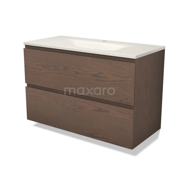 Modulo Plus Badkamermeubel met wastafel | 100 cm Cacao eik Greeploos front Solid surface 2 lades onder elkaar BMW17-05910