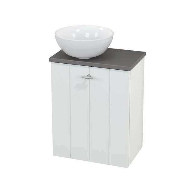 Toilet unit with Countertop wash basin Ceramic Modulo+ Pico Matte white 41cm BMC000150 White wooden bathroom unit with grey worktop and round surface-mounted countertop wash basin, ideal for a modern and compact bathroom.