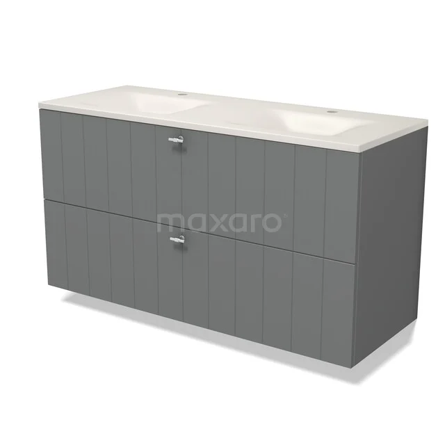 Modulo Badkamermeubel met wastafel | 120 cm Middengrijs Lamel front Solid surface 2 lades onder elkaar BMW17-05924 Modulo Badkamermeubel met wastafel | 120 cm Middengrijs Lamel front Solid surface 2 lades onder elkaar BMW17-05924