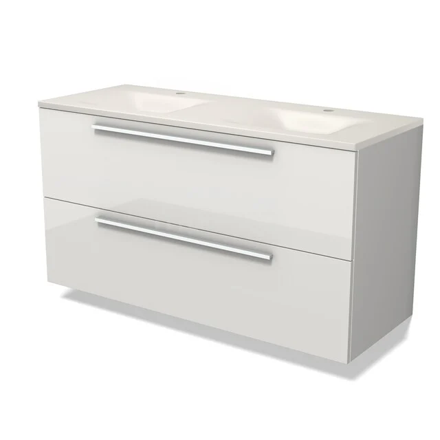 Modulo Bathroom furniture with sink | 120 cm High-gloss white Flat front Solid surface 2 Stacked drawers BMW17-05926
