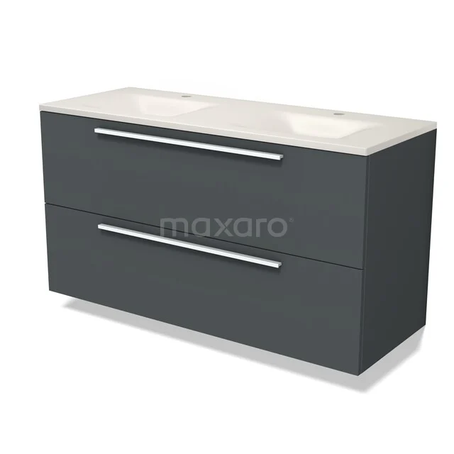 Modulo Badkamermeubel met wastafel | 120 cm Donkergrijs Vlak front Solid surface 2 lades onder elkaar BMW17-05932 Modulo Badkamermeubel met wastafel | 120 cm Donkergrijs Vlak front Solid surface 2 lades onder elkaar BMW17-05932