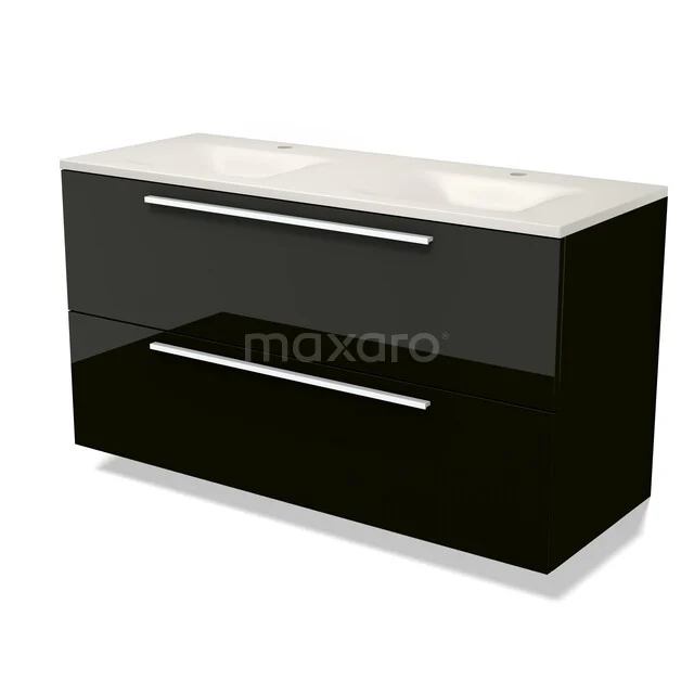 Modulo Badkamermeubel met wastafel | 120 cm Hoogglans zwart Vlak front Solid surface 2 lades onder elkaar BMW17-05935 Modulo Badkamermeubel met wastafel | 120 cm Hoogglans zwart Vlak front Solid surface 2 lades onder elkaar BMW17-05935