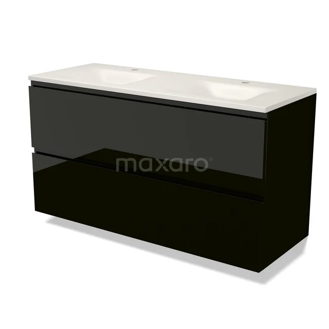 Modulo Badkamermeubel met wastafel | 120 cm Hoogglans zwart Greeploos front Solid surface 2 lades onder elkaar BMW17-05936 Modulo Badkamermeubel met wastafel | 120 cm Hoogglans zwart Greeploos front Solid surface 2 lades onder elkaar BMW17-05936