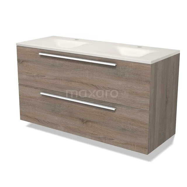 Modulo Badkamermeubel met wastafel | 120 cm Eiken Vlak front Solid surface 2 lades onder elkaar BMW17-05937 Modulo Badkamermeubel met wastafel | 120 cm Eiken Vlak front Solid surface 2 lades onder elkaar BMW17-05937