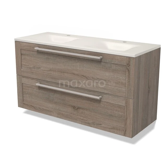 Modulo Waschtische | 120 cm Eiche Rahmen front Solid Surface 2 übereinanderliegende Schubladen BMW17-05938