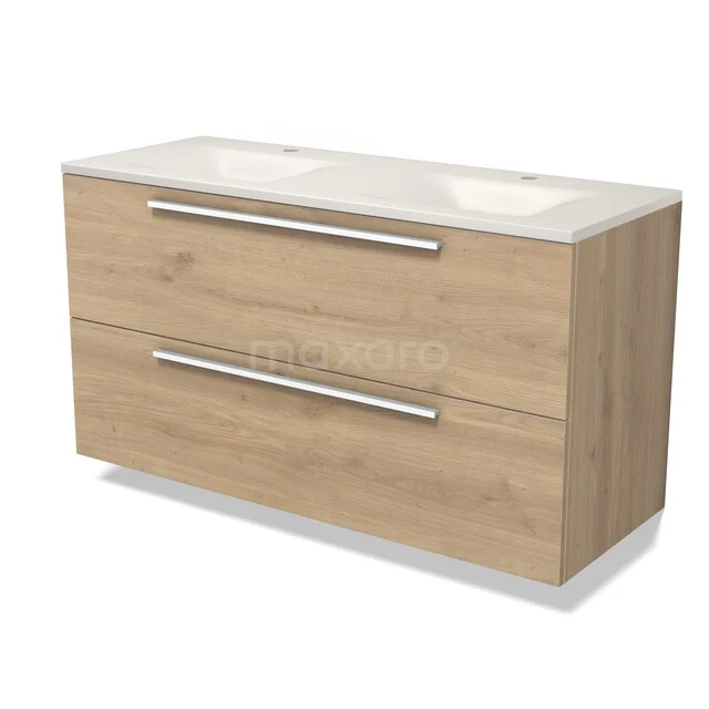 Modulo Badkamermeubel met wastafel | 120 cm Lichtbruin eiken Vlak front Solid surface 2 lades onder elkaar BMW17-05941 Modulo Badkamermeubel met wastafel | 120 cm Lichtbruin eiken Vlak front Solid surface 2 lades onder elkaar BMW17-05941