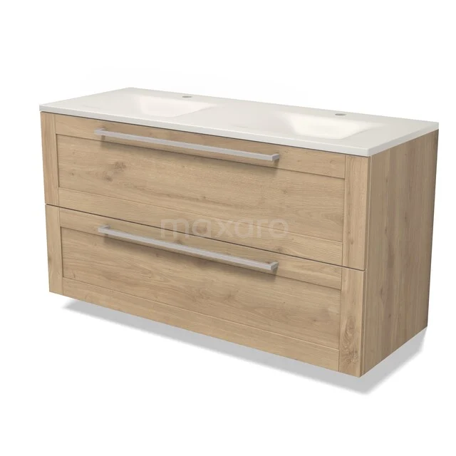 Modulo Badkamermeubel met wastafel | 120 cm Lichtbruin eiken Kader front Solid surface 2 lades onder elkaar BMW17-05942 Modulo Badkamermeubel met wastafel | 120 cm Lichtbruin eiken Kader front Solid surface 2 lades onder elkaar BMW17-05942